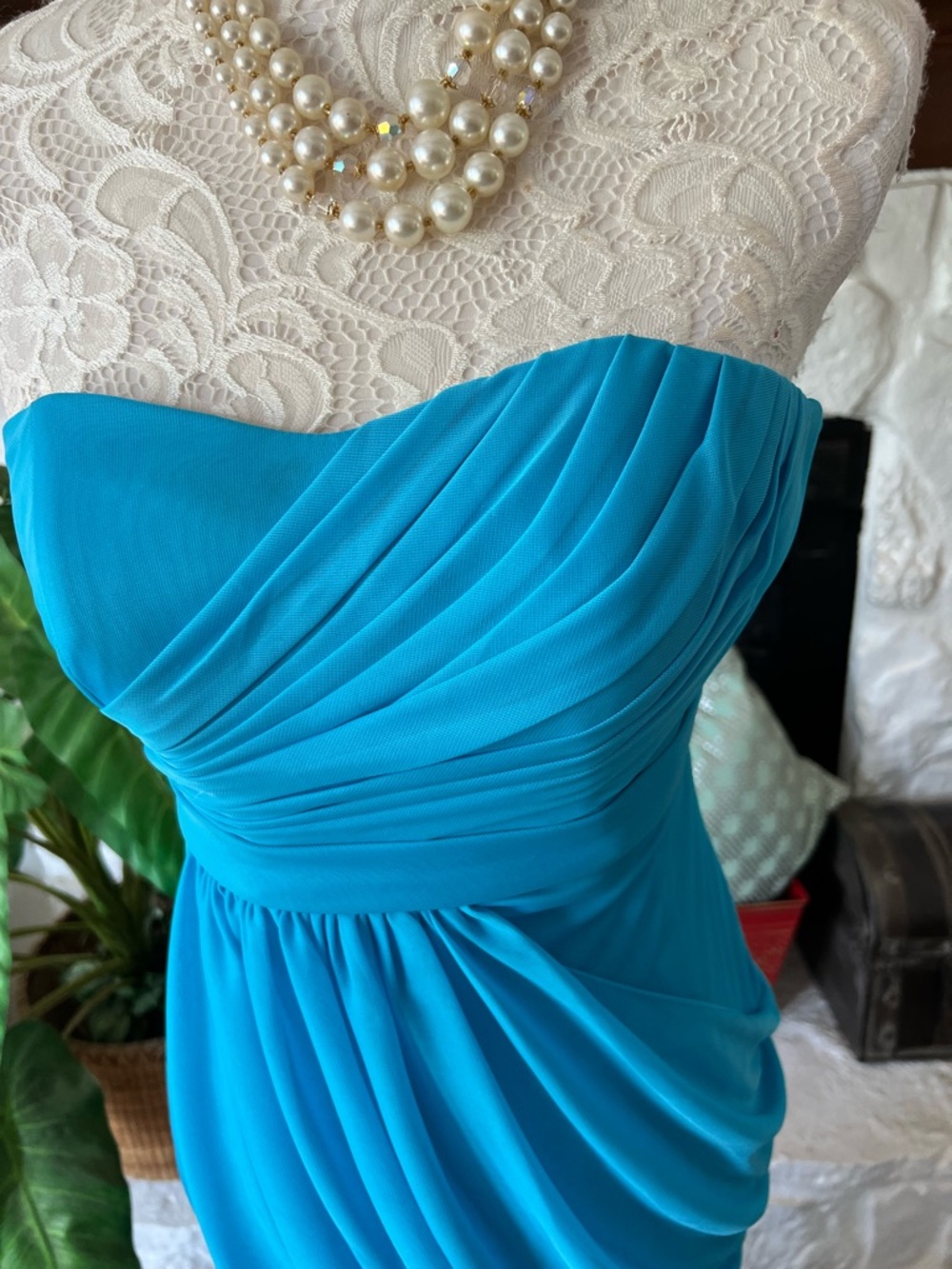 David’s Bridal dress turquoise strapless formal prom bridesmaid size 0 - Picture 3 of 11